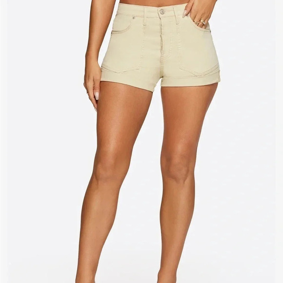 JESSICA SIMPSON INFINITELY IGH WAISTED BROWN KAHKI BUTTON FLY 4 POCKET SHORTS 6 - Picture 1 of 11